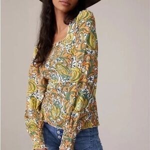 Anthropologie earthy bohemian paisley long sleeve blouse shirt